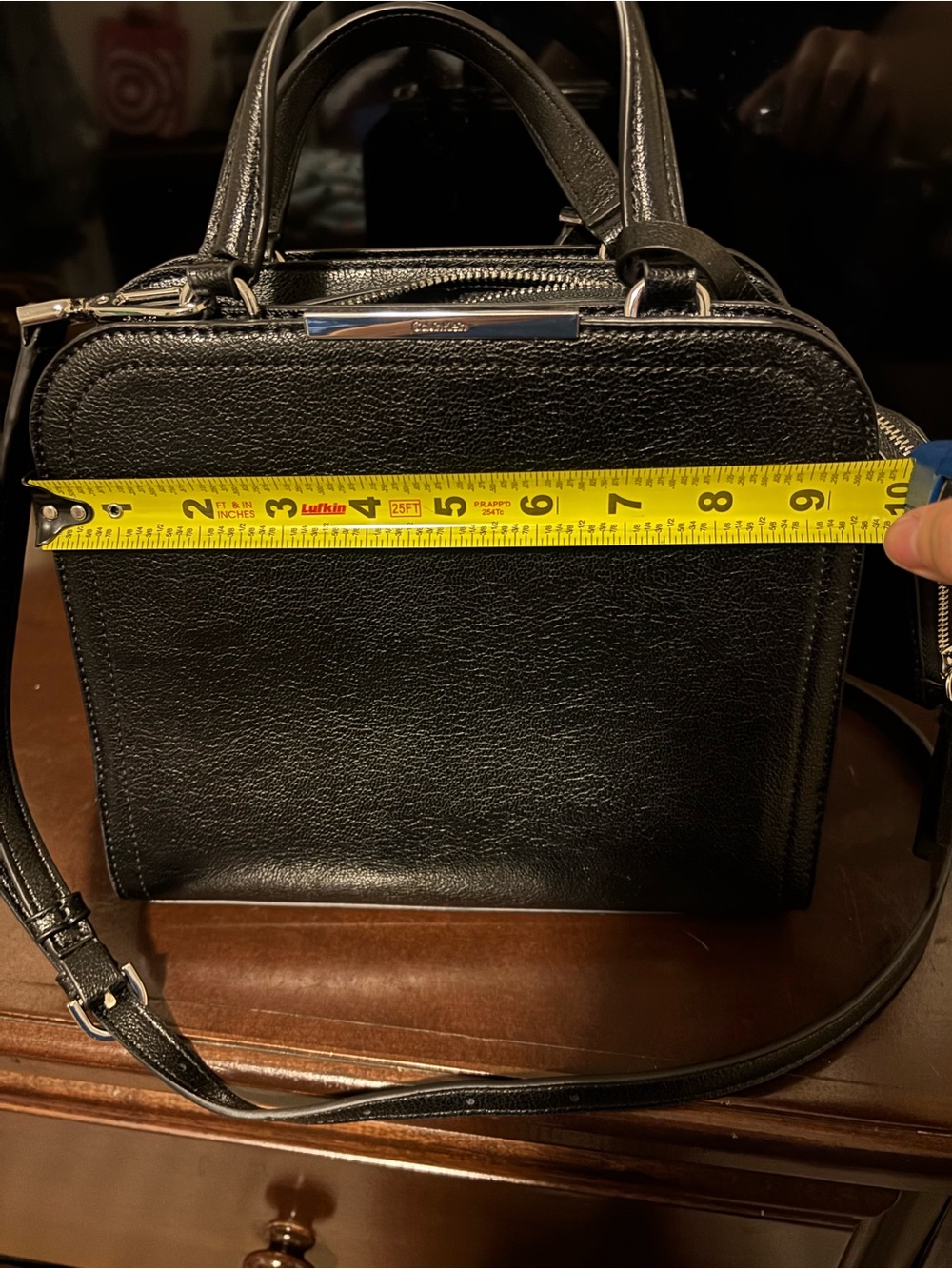 NWOT Calvin Klein Black Leather Top-Handle/ Crossbody Bag with small charm - Picture 4 of 14